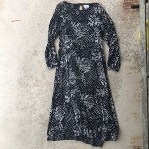 Old Navy Midi Length Black & White Floral Dress